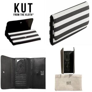 Kut From the Kloth Black & White Striped Trifold Clutch/Wallet 7.5”L x 1”D x 4”H
